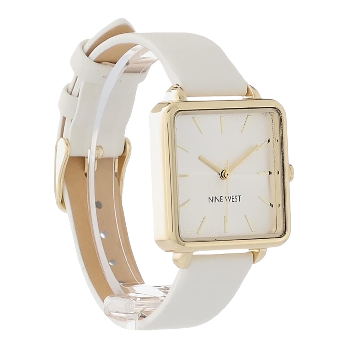 Nine West ® Reloj Mano Mujer 31mm Cuadrado Analógic 2670gpwt Color De La Correa Blanco / White Color Del Bisel Dorado / Gold Color Del Fondo Blanco / White.