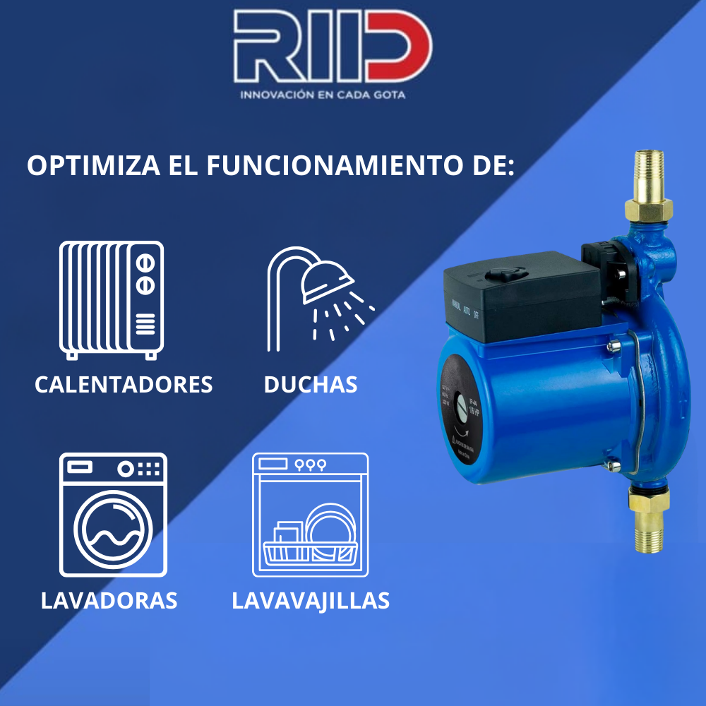 Bomba Presurizadora Aumenta la Presión del Agua (1/6 HP).