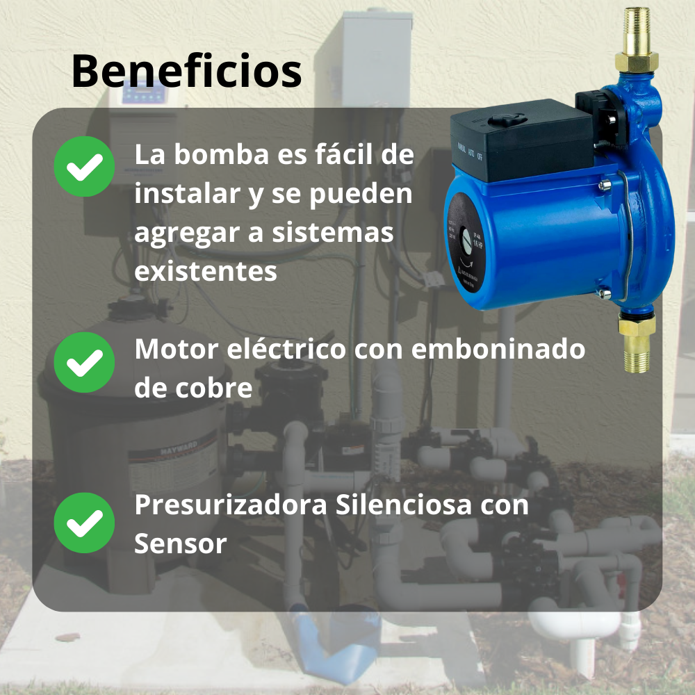 Bomba Presurizadora Aumenta la Presión del Agua (1/6 HP).