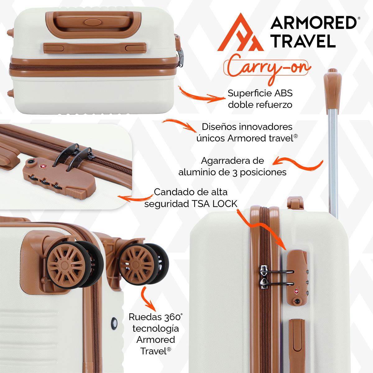 Maleta De Viaje Rígida Carry On De Mano Cabina modelo PALACE 20 Pulgadas 10 Kg Con Candado Alta Seguridad Tsa Lock Armored Travel.