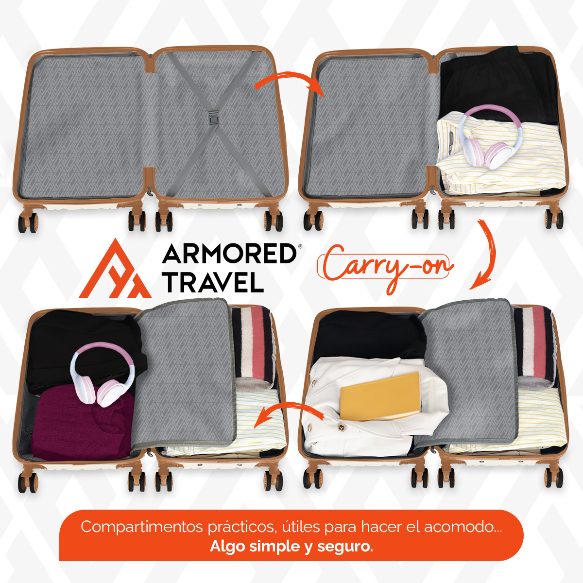 Maleta De Viaje Rígida Carry On De Mano Cabina modelo PALACE 20 Pulgadas 10 Kg Con Candado Alta Seguridad Tsa Lock Armored Travel.