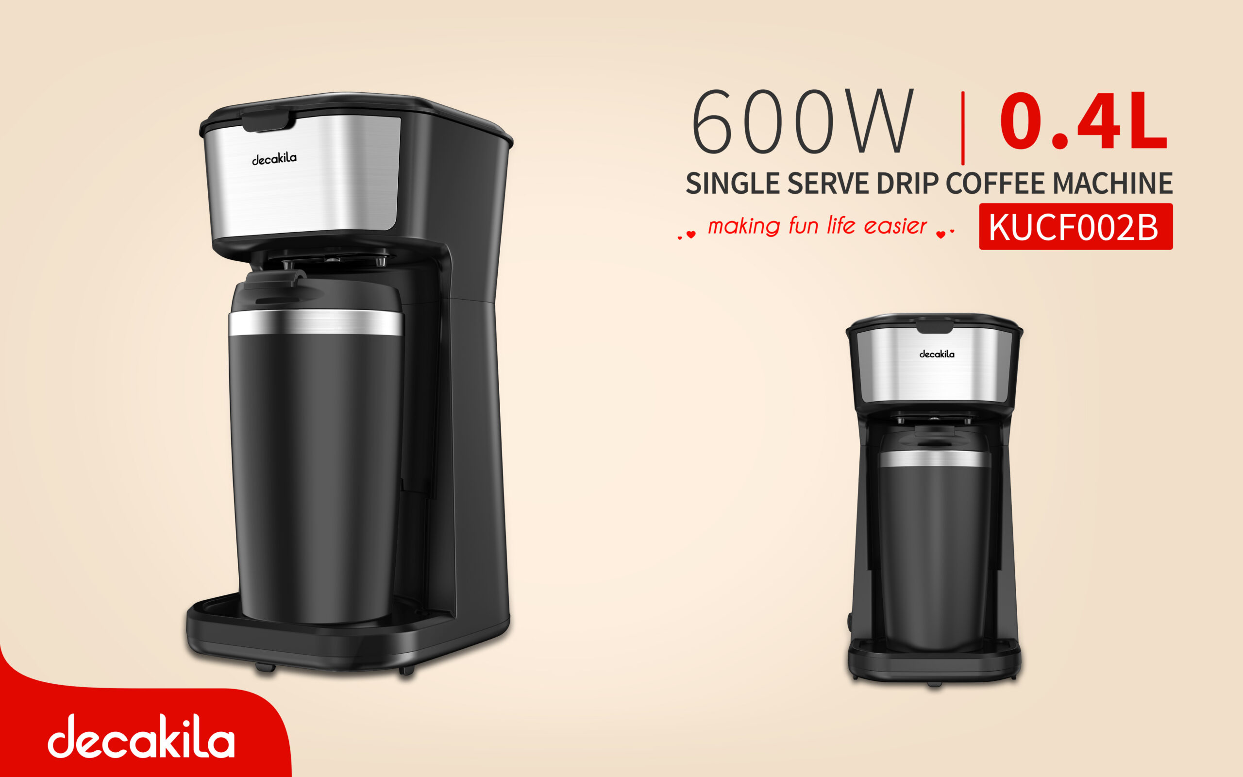 CAFETERA PERSONAL CON VASO TÉRMICO DECAKILA KUCF002B.