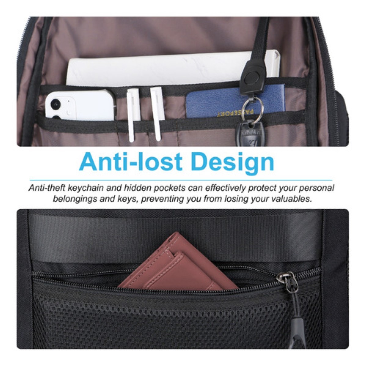 Mochila De Viaje Bolsa Hombre Backpack Mujer Mochila Para Laptop Escolares Antirrobo Impermeable Negra 15.6inch Con Puerto Carga Usb.