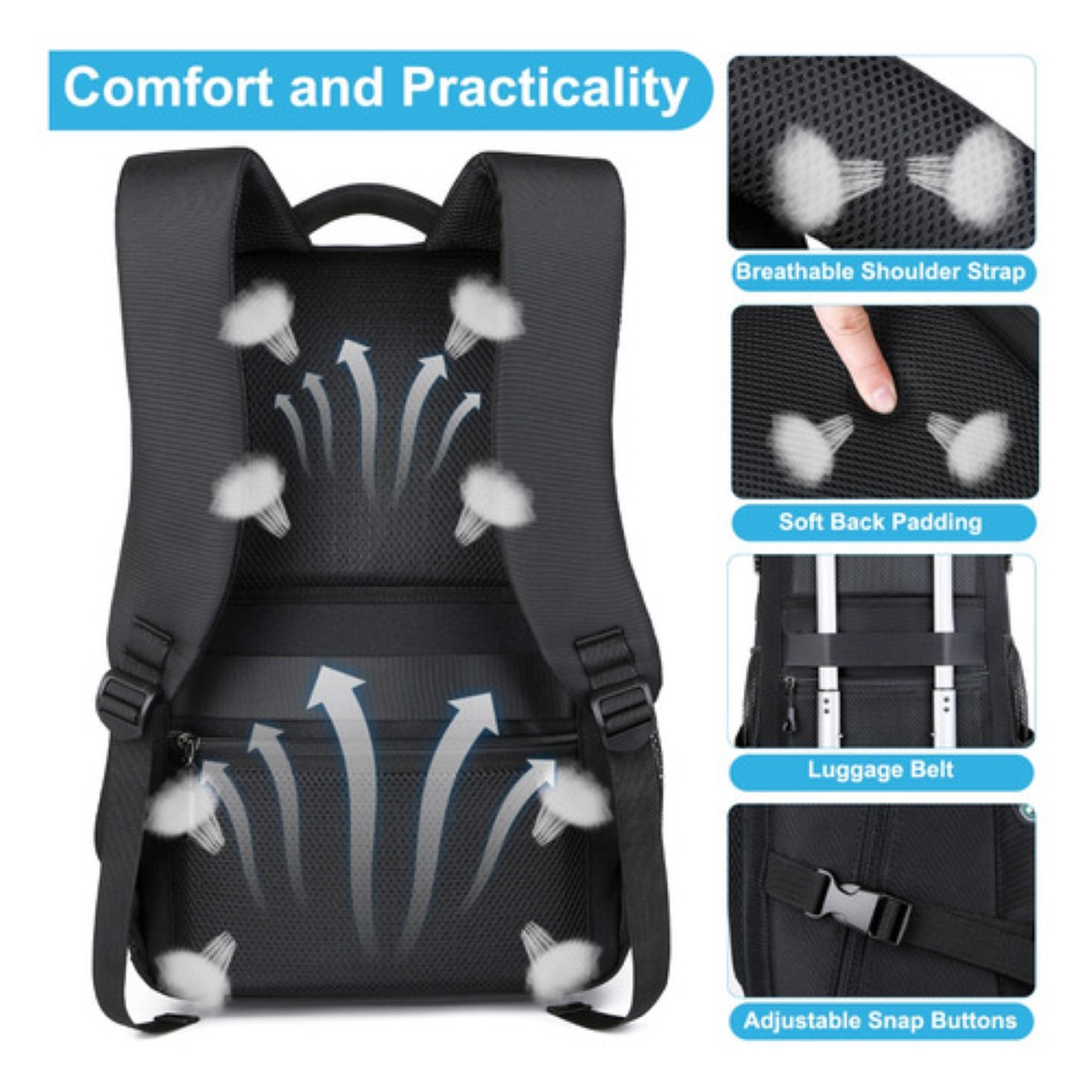 Mochila De Viaje Bolsa Hombre Backpack Mujer Mochila Para Laptop Escolares Antirrobo Impermeable Negra 15.6inch Con Puerto Carga Usb.