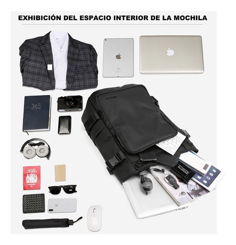 Mochila De Viaje Para Hombre, Aprobado Por Avión 10kg, Negro Mochila Escolar Para Laptop De 15.6 Pulgadas, Grande Espacio Antirrobo Y Impermeable.