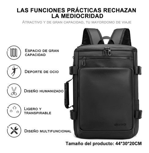 Mochila De Viaje Para Hombre, Aprobado Por Avión 10kg, Negro Mochila Escolar Para Laptop De 15.6 Pulgadas, Grande Espacio Antirrobo Y Impermeable.