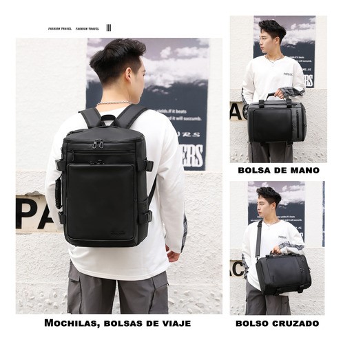 Mochila De Viaje Para Hombre, Aprobado Por Avión 10kg, Negro Mochila Escolar Para Laptop De 15.6 Pulgadas, Grande Espacio Antirrobo Y Impermeable.