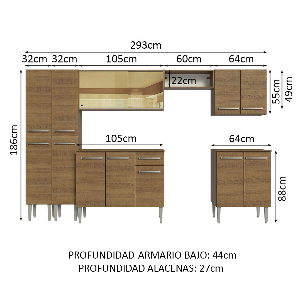 Mueble de Cocina Integral Madesa Emilly 293cm Marrón 05.