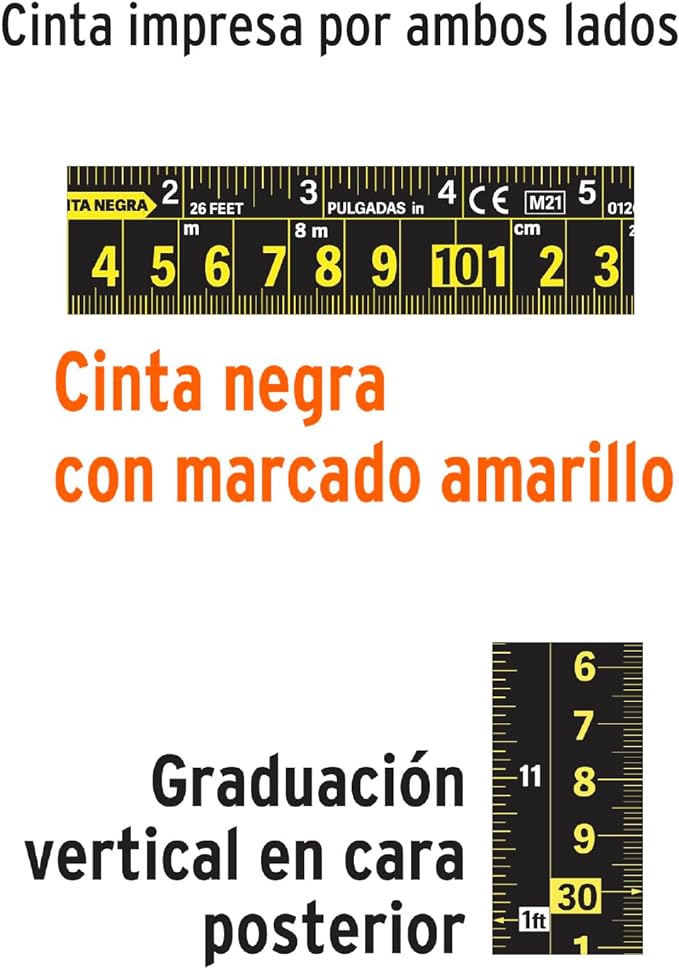 Truper FCN-8M, Flexómetro contra impactos 8 m cinta negra 25 mm.