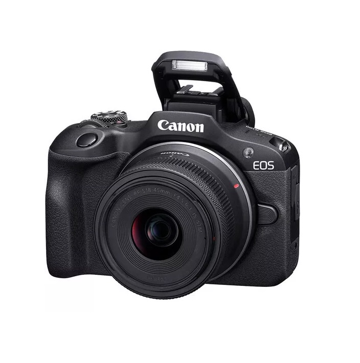 Camara Canon Mirrorless Modelo: R100 Kit 18-45mm, Con Lente Rf-s 18-45mm F4.5-6.3 ls St Color Negro .