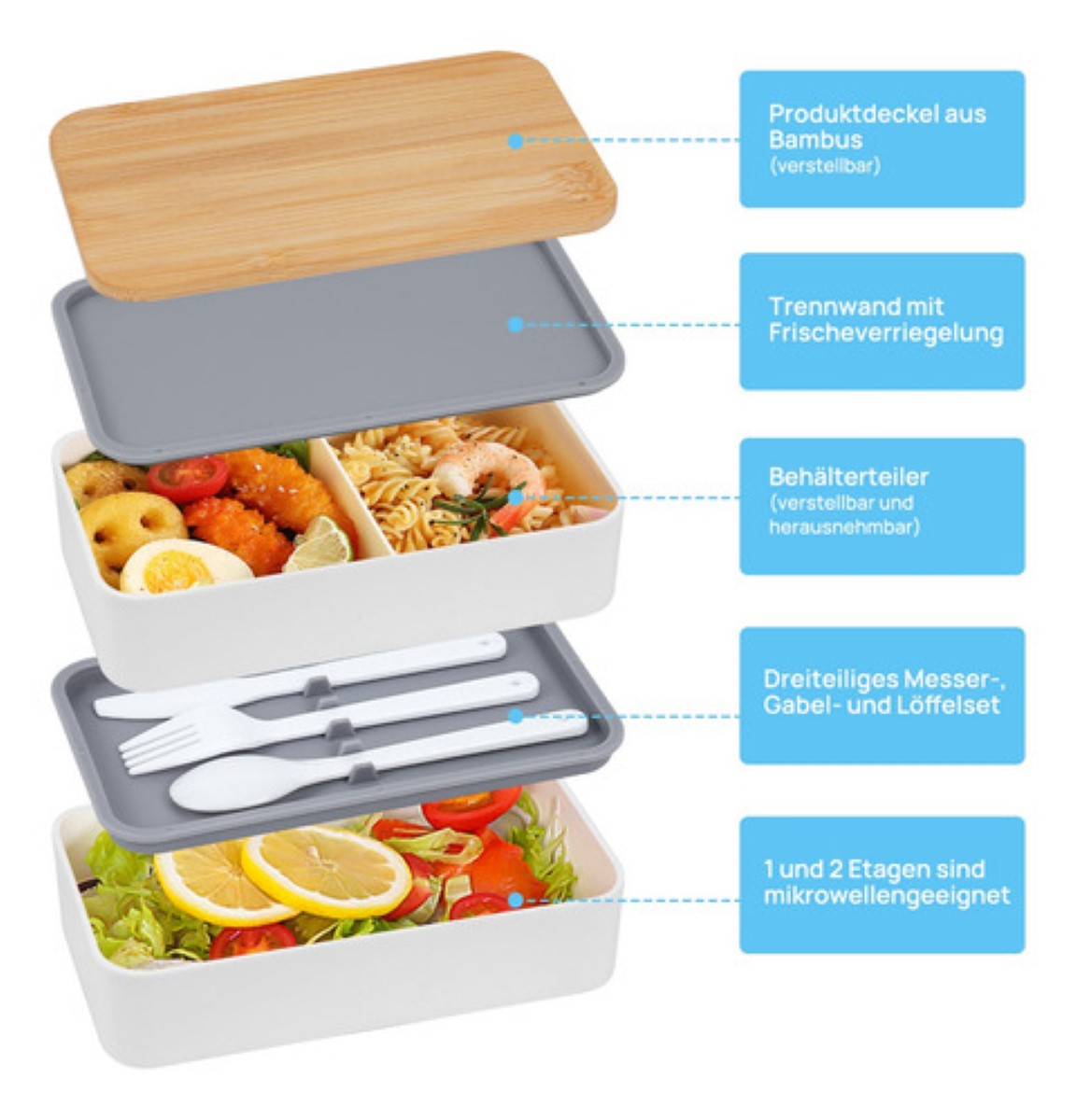 "Fiambrera Portátil Lunch Box Lonchera Gran Capacidad 1200ml Blanca  ".