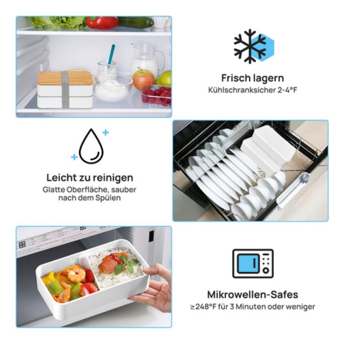 "Fiambrera Portátil Lunch Box Lonchera Gran Capacidad 1200ml Blanca  ".