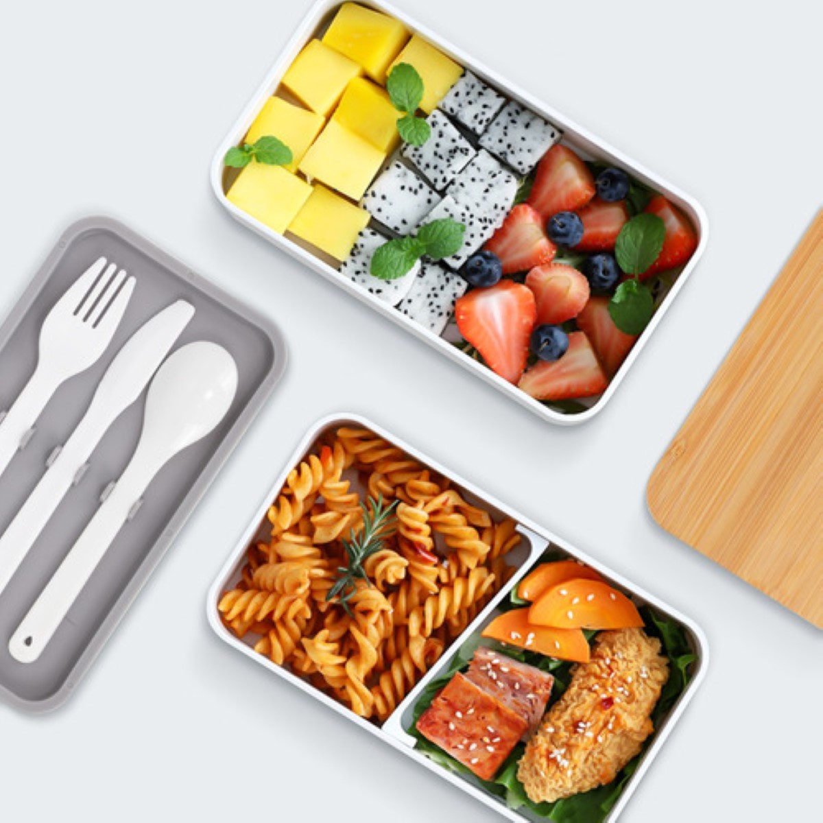 "Fiambrera Portátil Lunch Box Lonchera Gran Capacidad 1200ml Blanca  ".