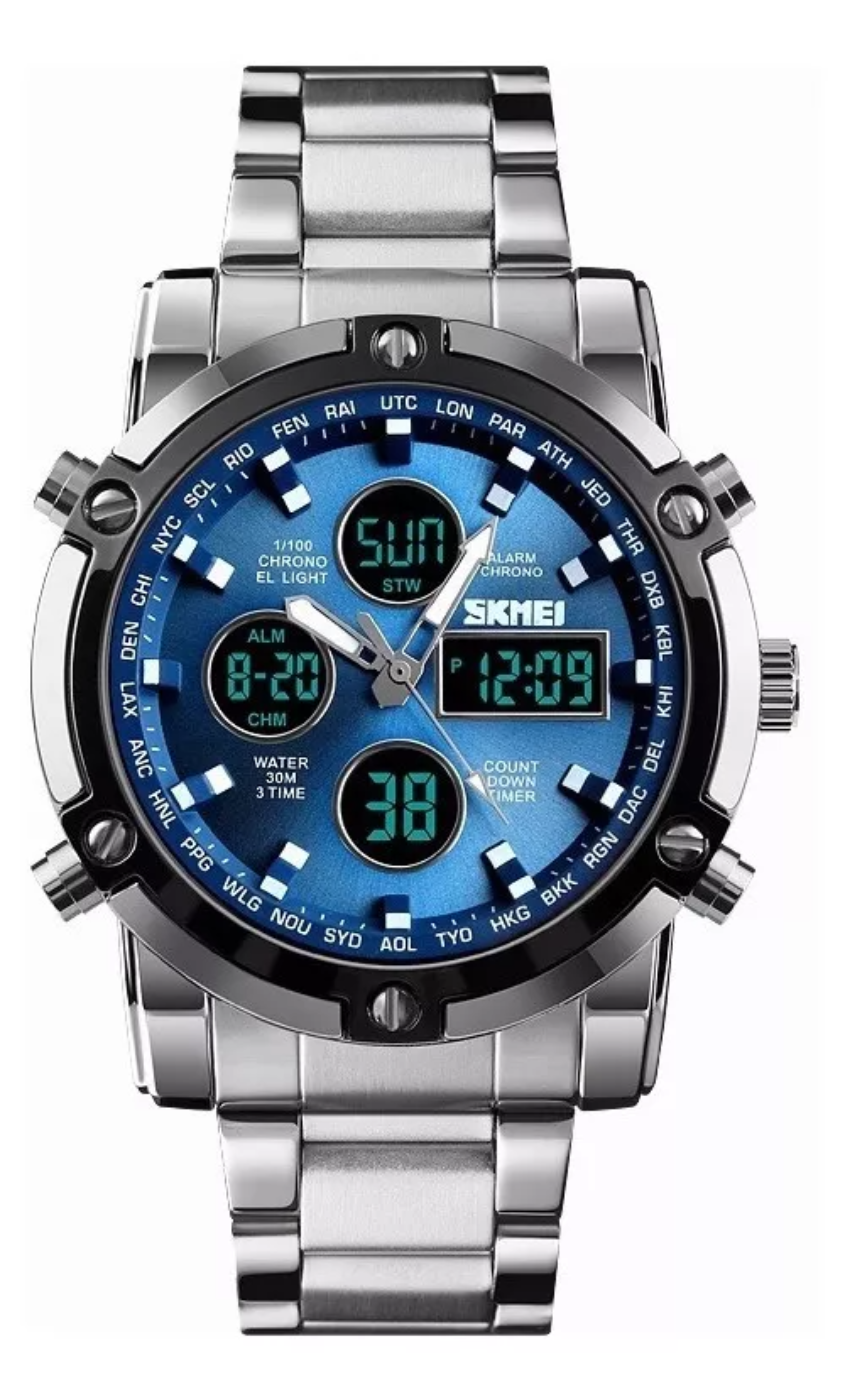 Reloj Digital Hombre Acero Inoxidable Deportivo Impermeable.