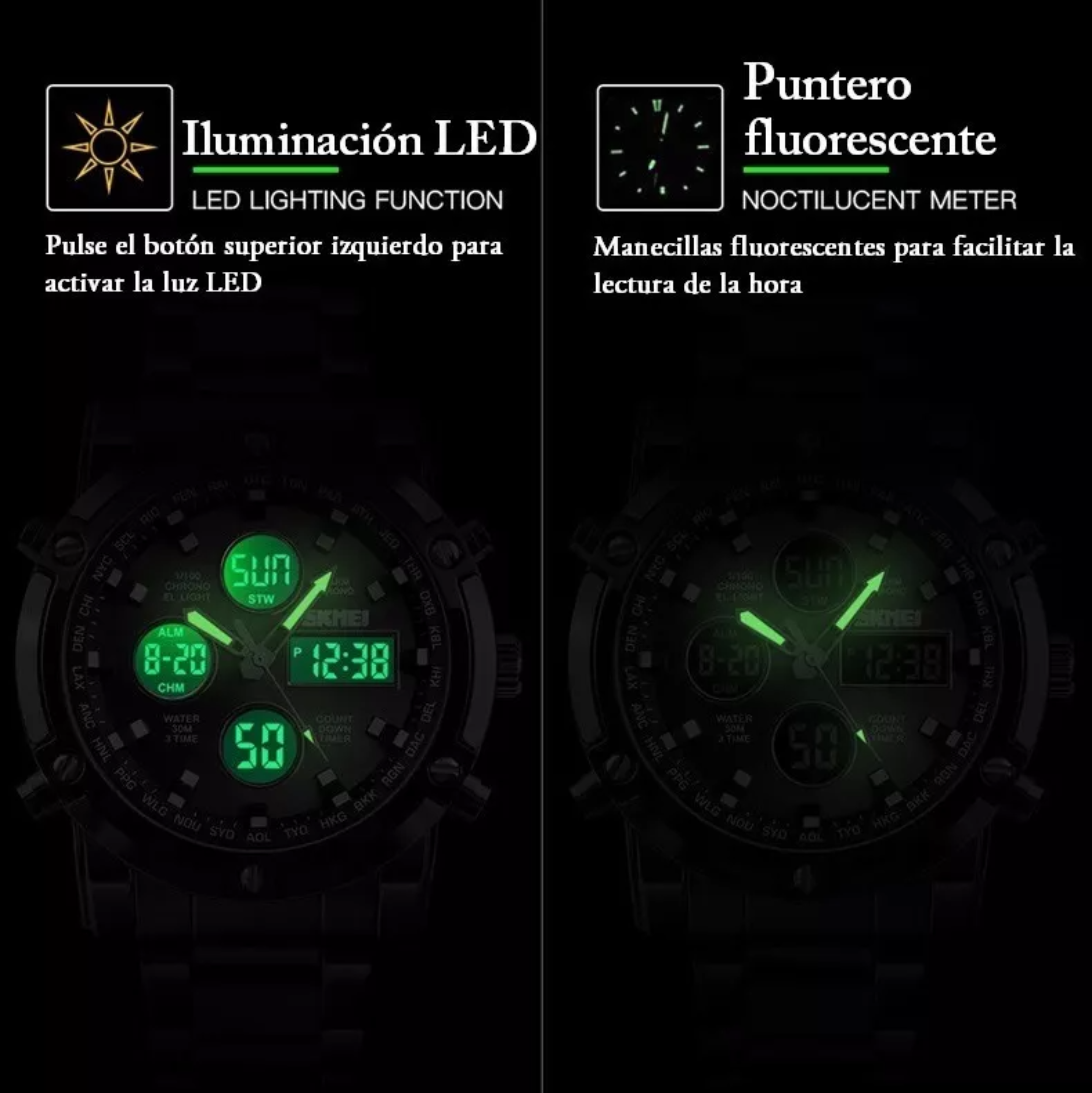 Reloj Digital Hombre Acero Inoxidable Deportivo Impermeable.