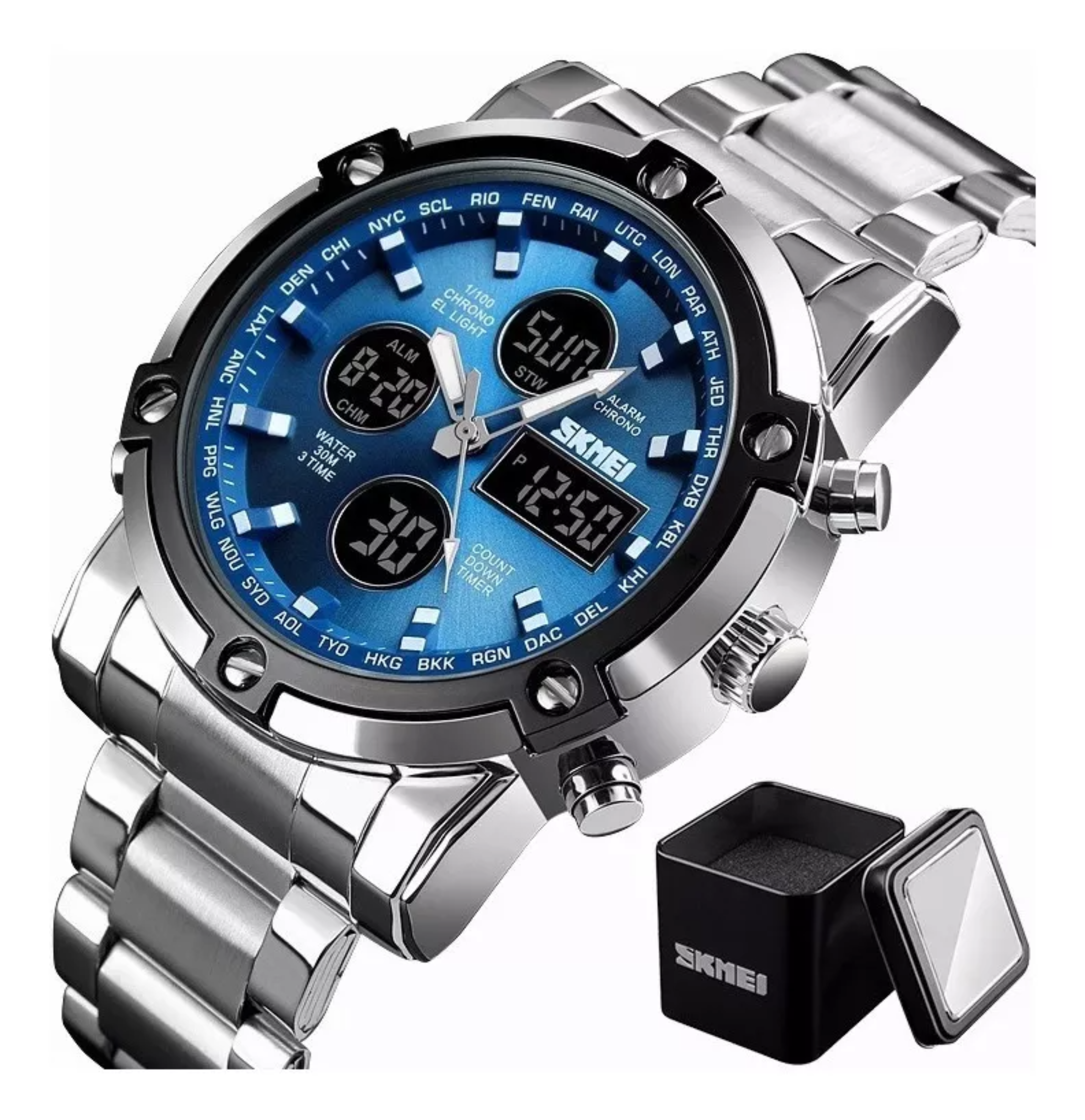 Reloj Digital Hombre Acero Inoxidable Deportivo Impermeable.