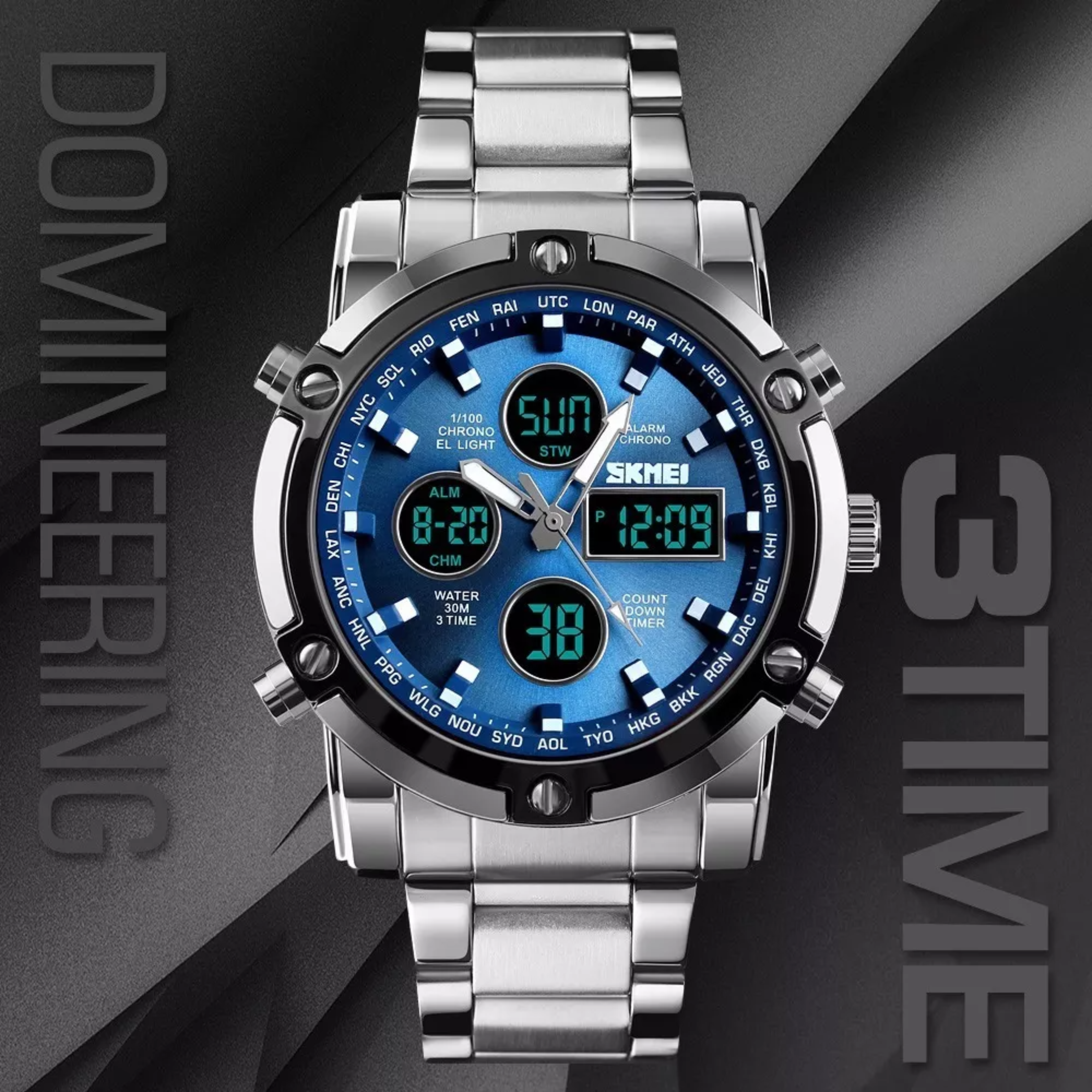 Reloj Digital Hombre Acero Inoxidable Deportivo Impermeable.
