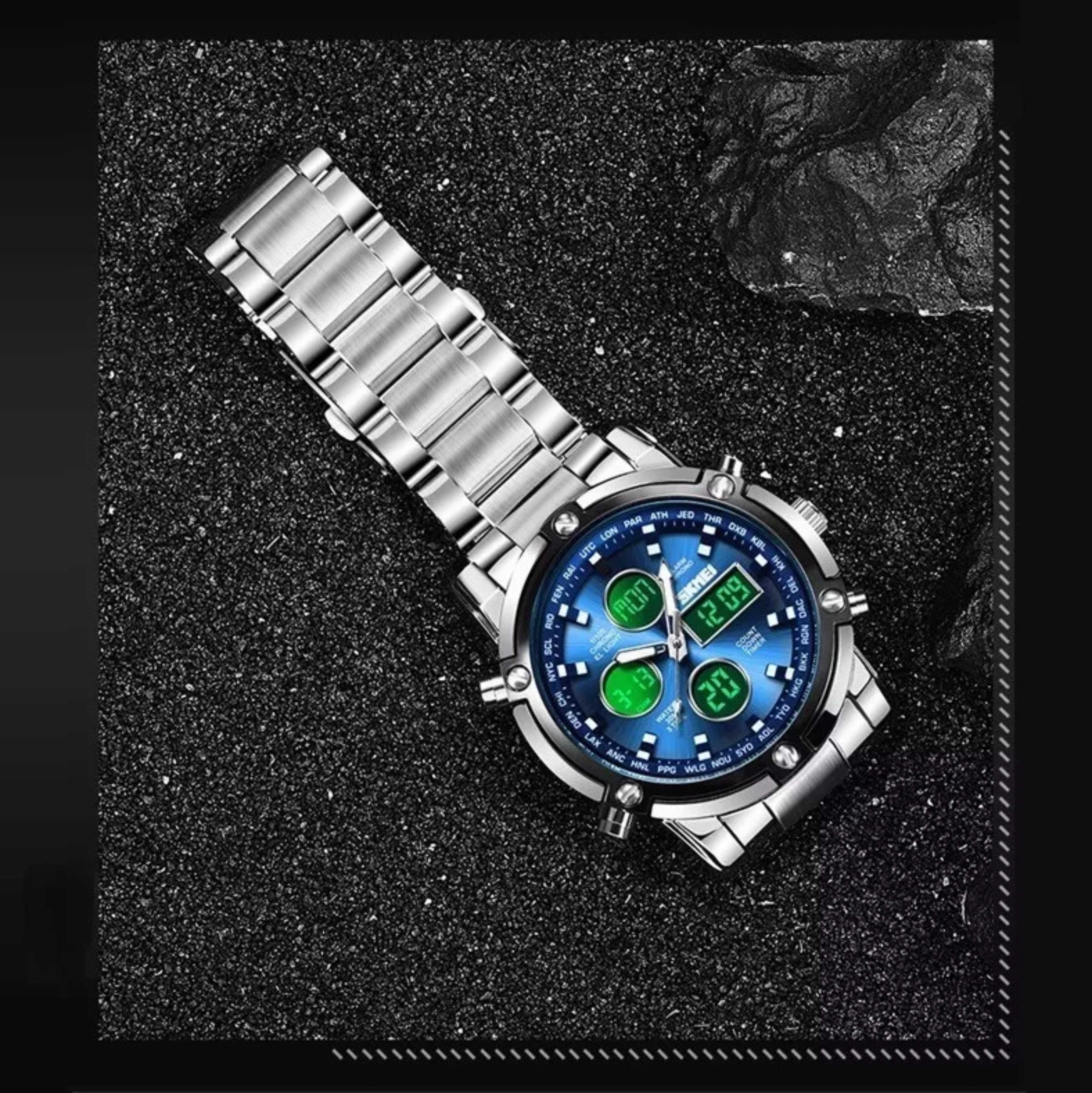 Reloj Digital Hombre Acero Inoxidable Deportivo Impermeable.