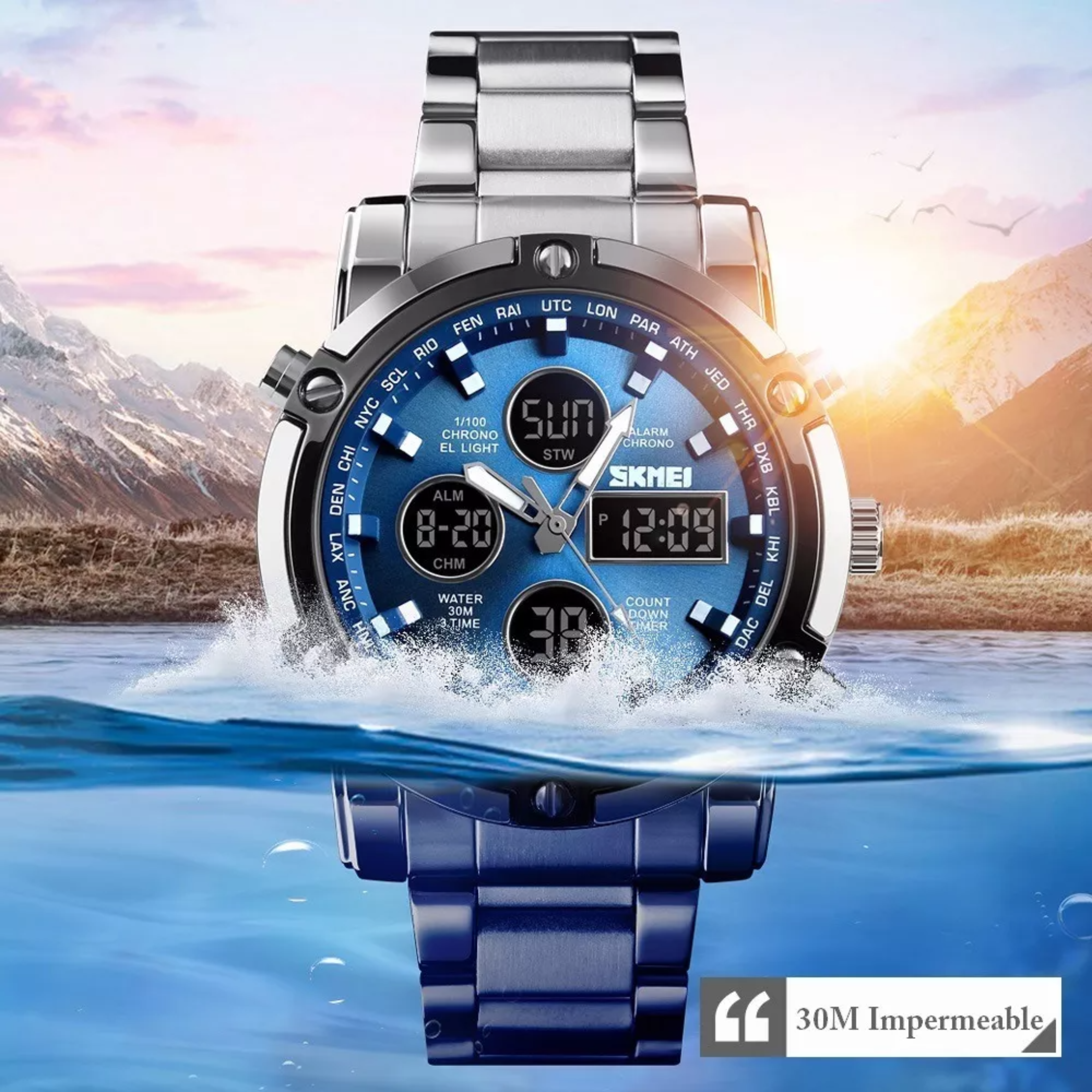 Reloj Digital Hombre Acero Inoxidable Deportivo Impermeable.