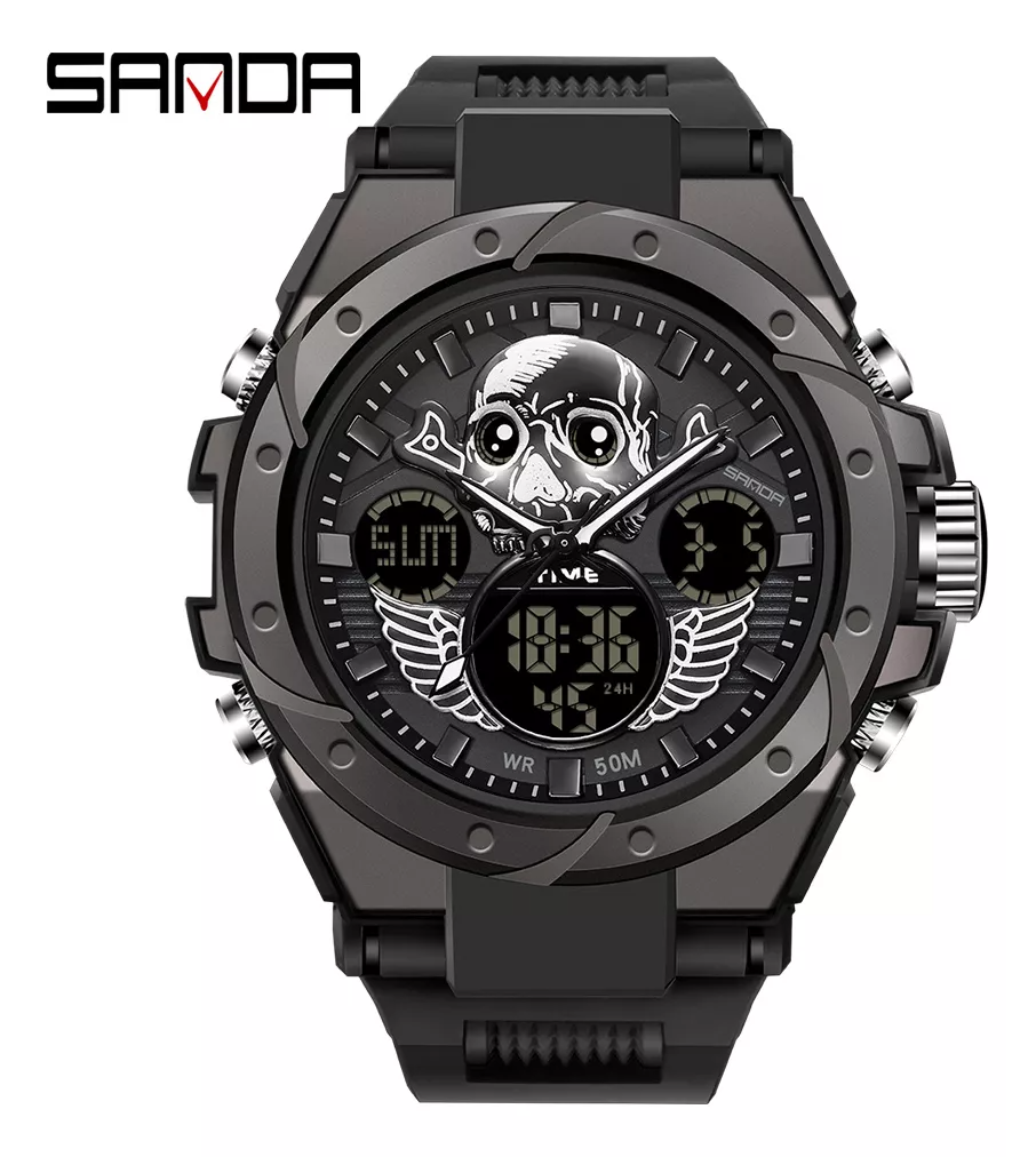 Cronógrafo Digital Impermeable Sanda Skull.