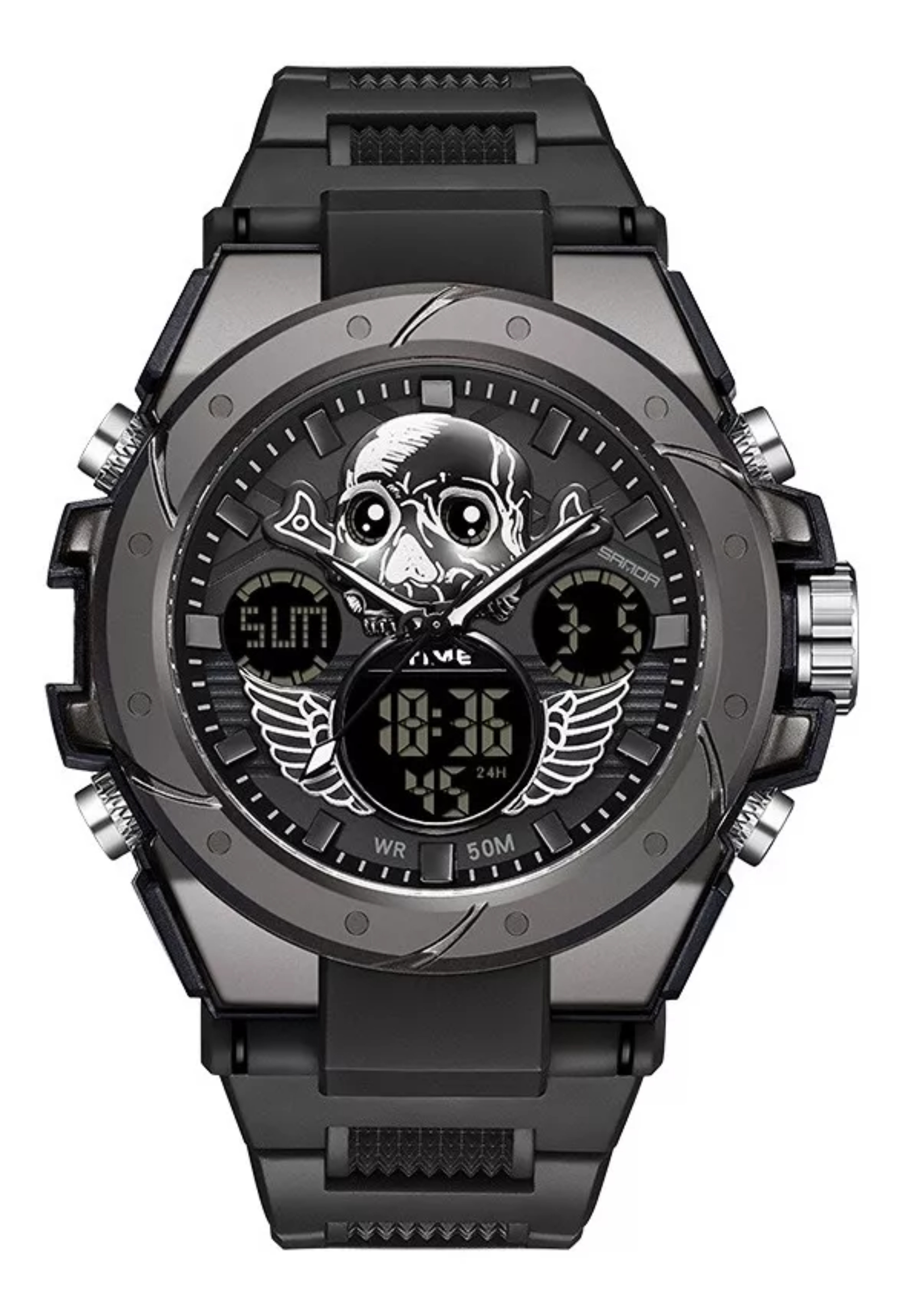 Cronógrafo Digital Impermeable Sanda Skull.