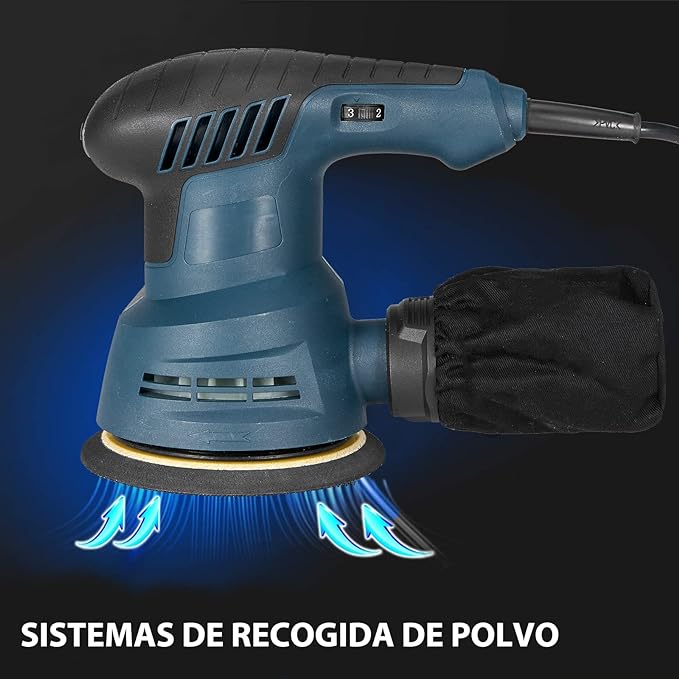 Lijadora Orbital Aleatoria de 5",5000-12000 rpm, 6 Velocidades Variables con 4 Papeles de Lija,