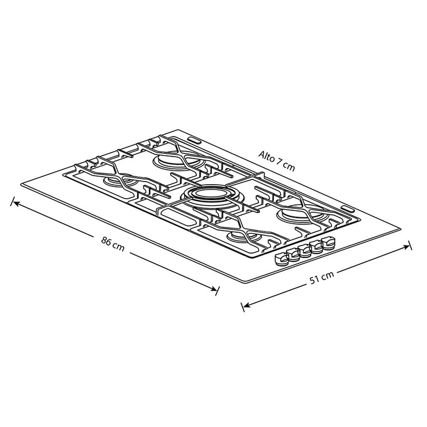 Parrilla Gas Empotre Whirlpool WP3550S de 86 cm 5 Quemadores Acer.