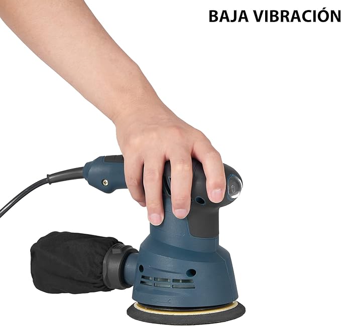 Lijadora Orbital Aleatoria de 5",5000-12000 rpm, 6 Velocidades Variables con 4 Papeles de Lija,