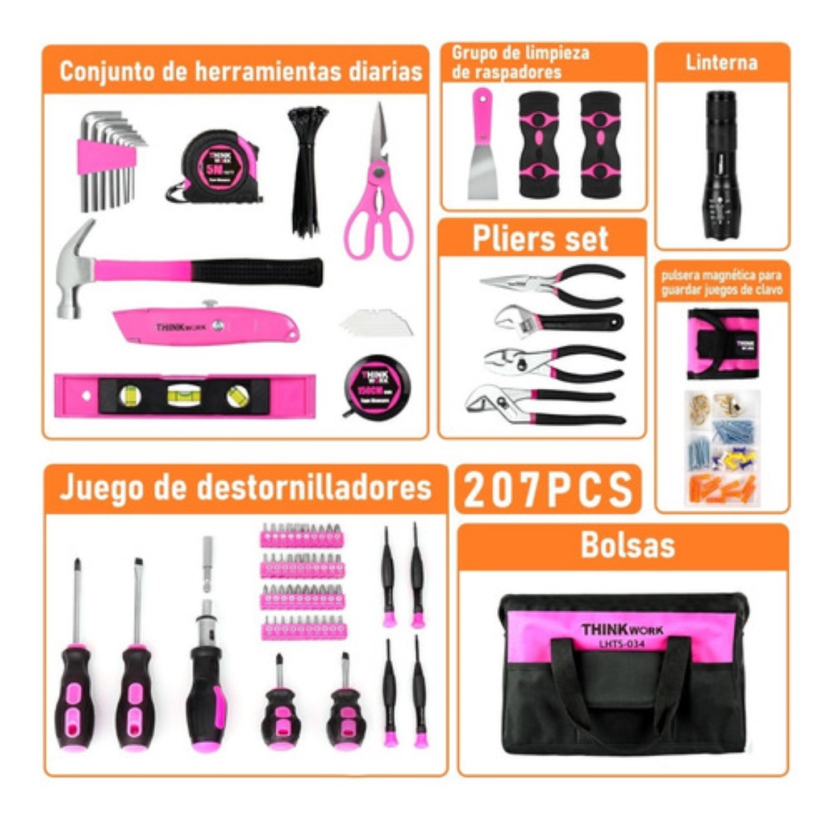 Juego De Herramientas Mecánicas Para Mujer Rosa 222 Piezas