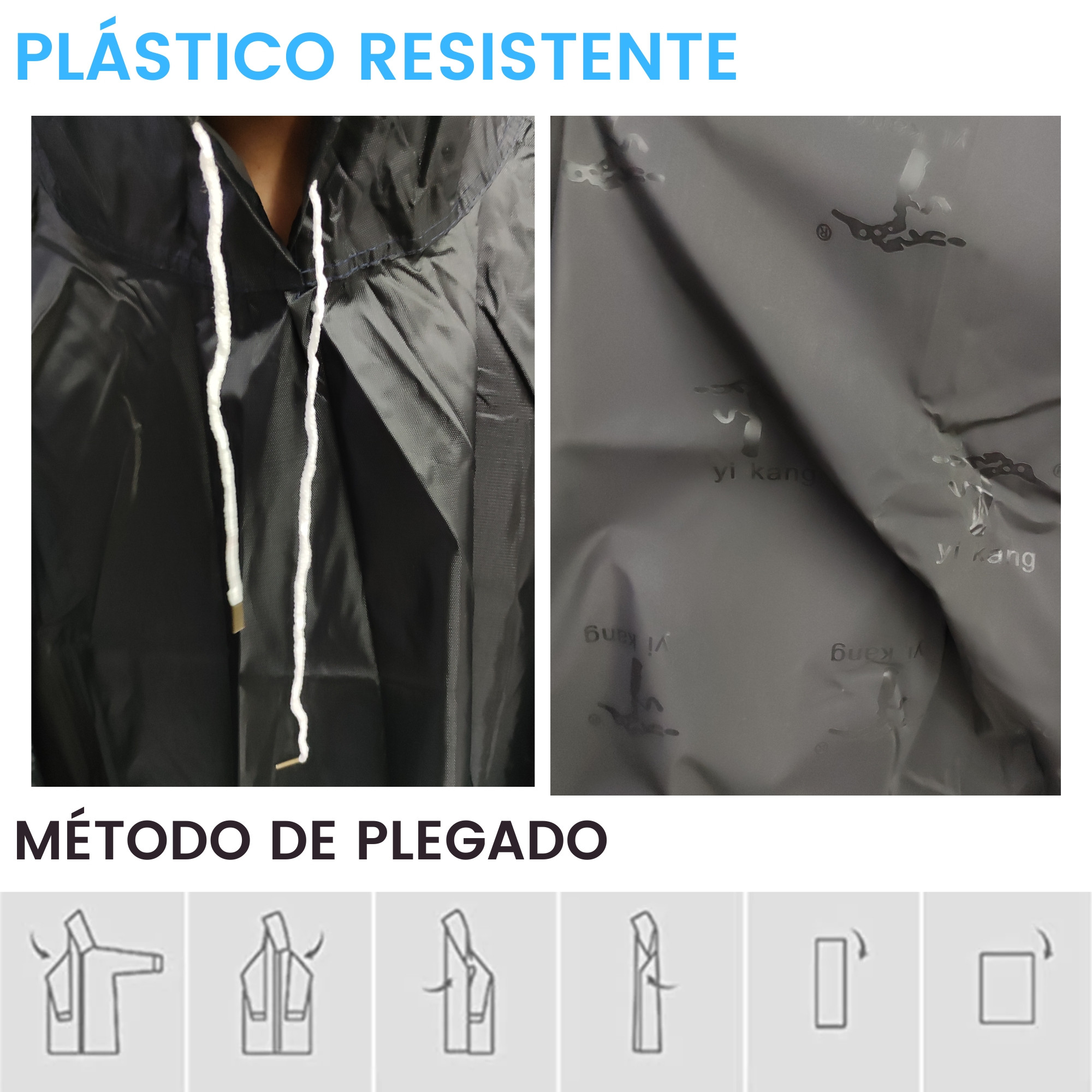 Capa Impermeable Poncho para Lluvia Portatil Capucha Industrial - Negro.