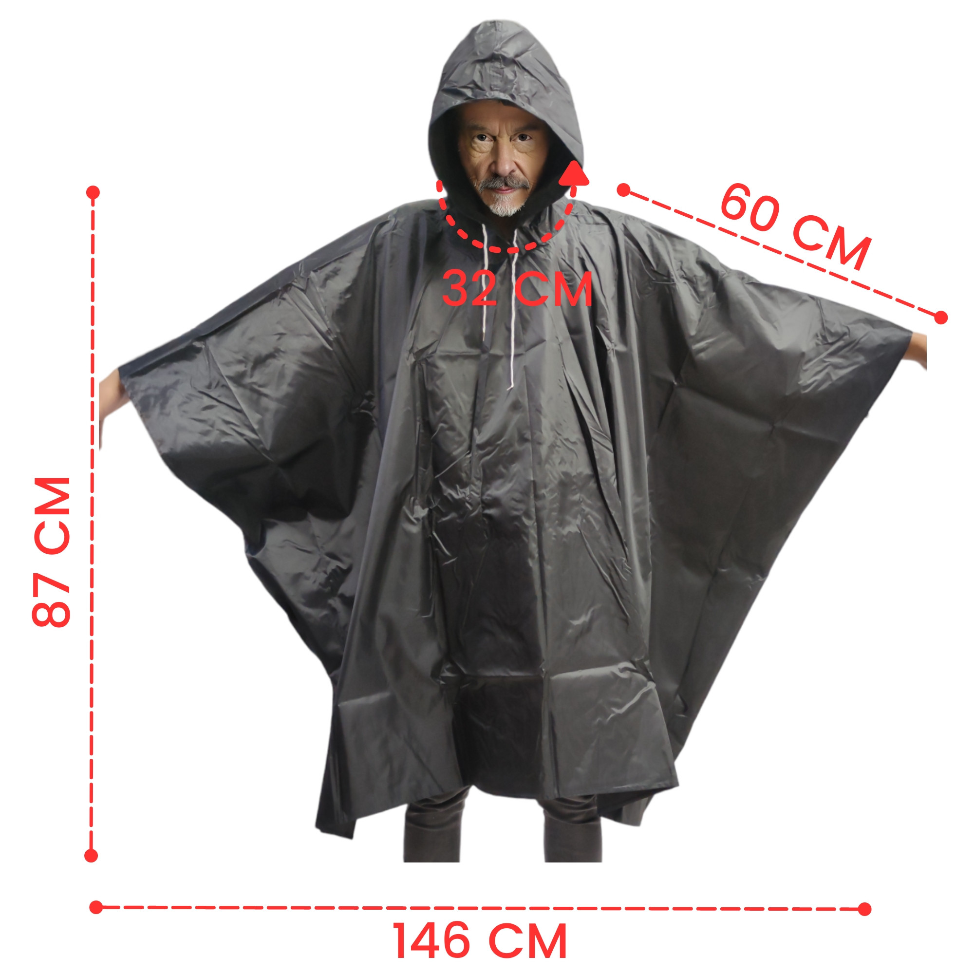 Capa Impermeable Poncho para Lluvia Portatil Capucha Industrial - Negro.