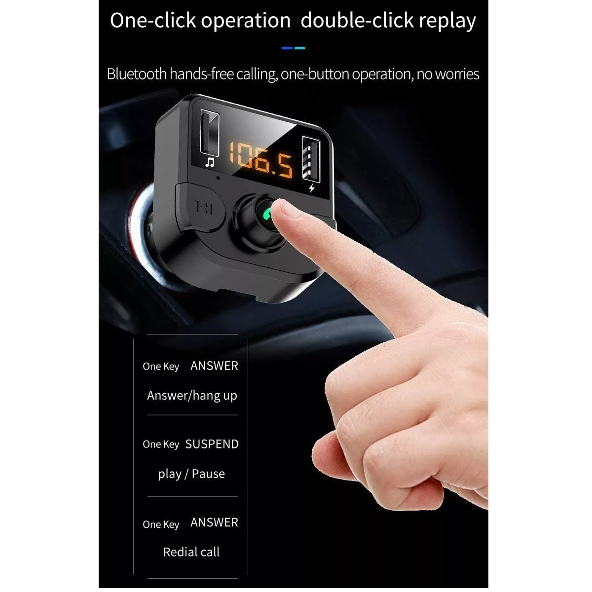 Cargador Receptor Bluetooth Fm Mp3 Estéreo Negro.