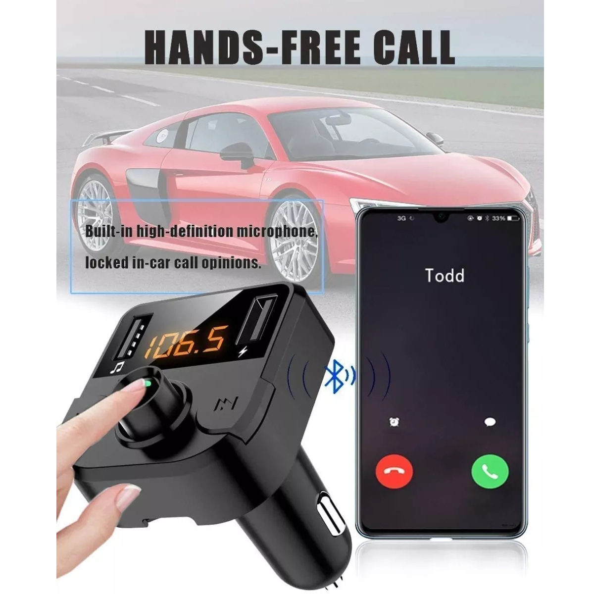 Cargador Receptor Bluetooth Fm Mp3 Estéreo Negro.