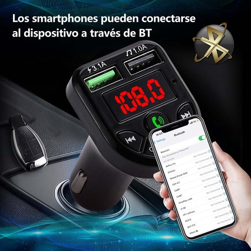 "Transmisor Receptor De Audio Adaptador Bluetooth 5 Para Auto negro "