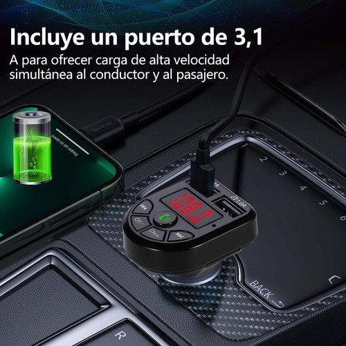 "Transmisor Receptor De Audio Adaptador Bluetooth 5 Para Auto negro "
