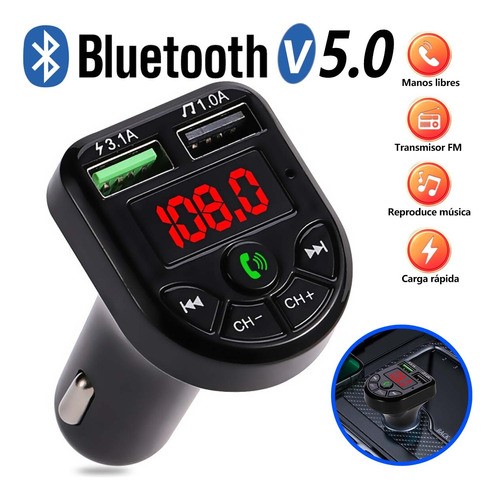 "Transmisor Receptor De Audio Adaptador Bluetooth 5 Para Auto negro "