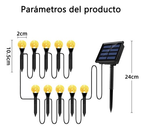 "Guirnalda De Luces Solar 9.5m 30 Foco Exterior Jardin 8modos Blanco calido "