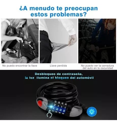 "Candado De Cable Candado Cadena Seguridad Para Bici O Moto negro "