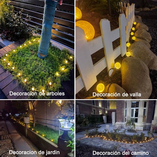 "Guirnalda De Luces Solar 9.5m 30 Foco Exterior Jardin 8modos Blanco calido "