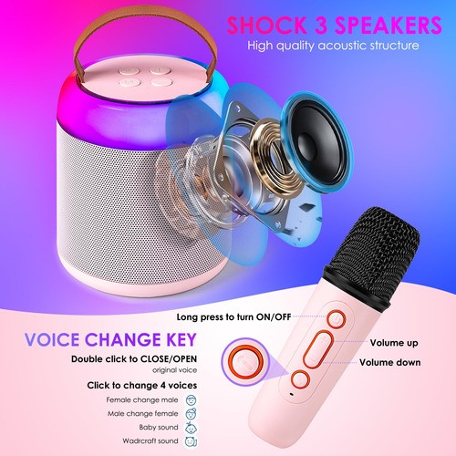 "Microfono Karaoke Infantil Altavoz Equipo De Bluetooth Audio Rosa ".