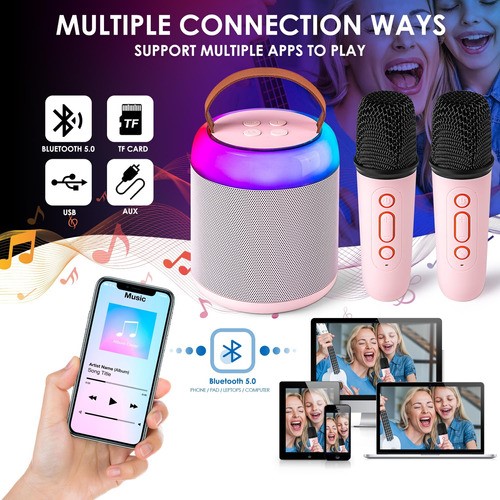 "Microfono Karaoke Infantil Altavoz Equipo De Bluetooth Audio Rosa ".