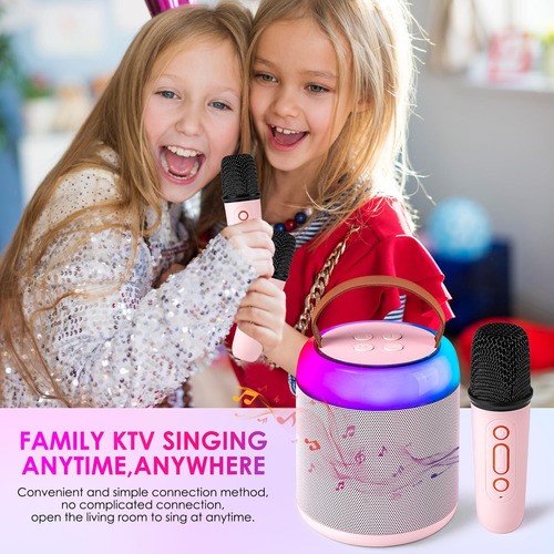 "Microfono Karaoke Infantil Altavoz Equipo De Bluetooth Audio Rosa ".