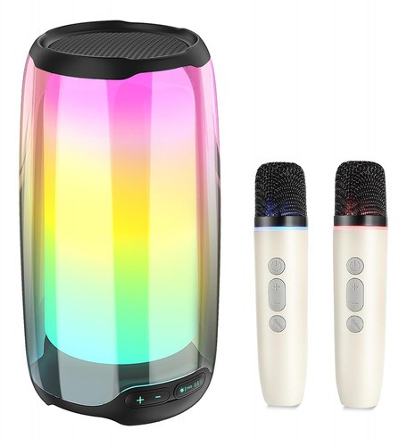 "Bocinas Inalámbrico Portátil Con Micrófono Karaoke Bluetooth 2 microfonos blancos ".