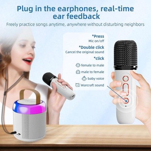 "Bocina Bluetooth Inalámbrico Portátil Con Micrófono Karaoke Blanco  "