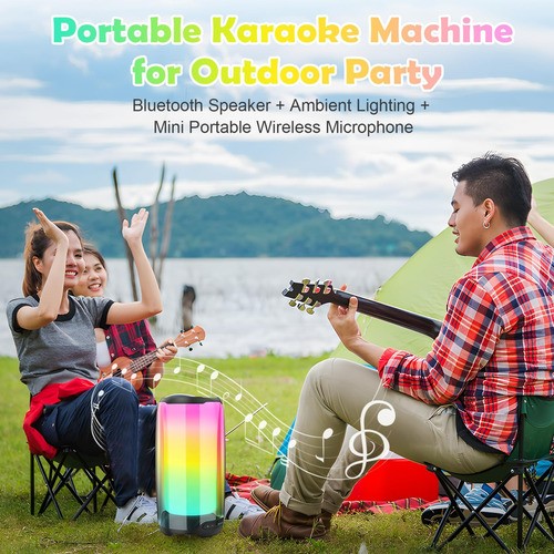 "Bocinas Inalámbrico Portátil Con Micrófono Karaoke Bluetooth 2 microfonos blancos ".