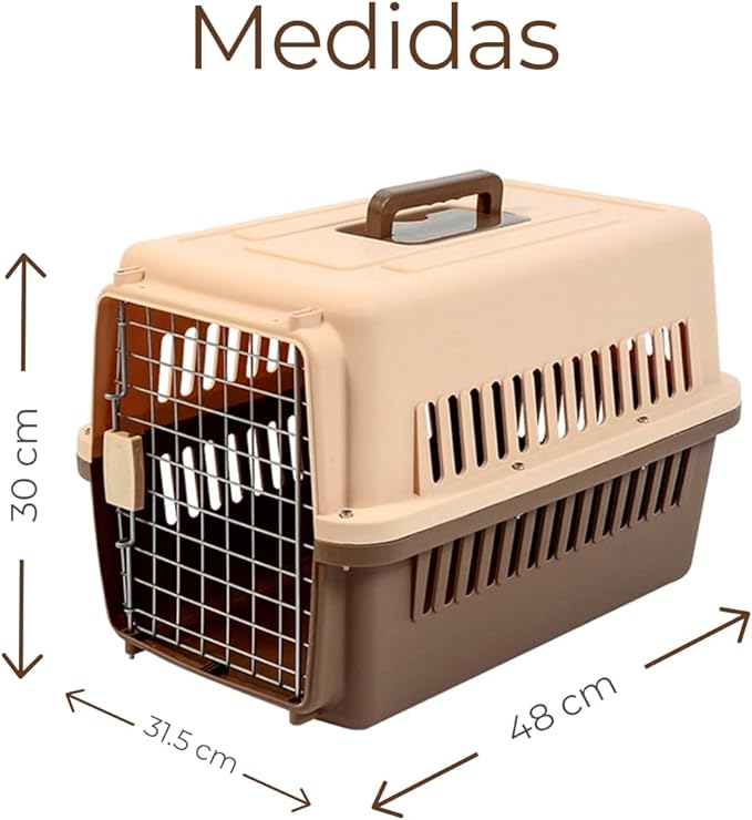 A Raganet, Jaula Transportadora para Mascotas con Puerta de Metal, Transporta Mascotas Pequeñas de hasta 5 Kg (50cm Largo X 30cm Ancho X 30cm Alto) Color Cafe.