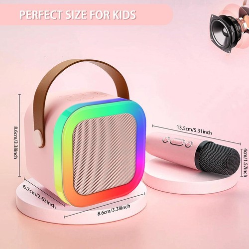 Karaoke Portátil Con 2 Micrófonos Bluetooth 5.0 – Altavoz Con Luces LED, Efectos De Voz Y Batería De 2500 MAh – Juguete Musical Para Niños De 3 A 12 Años – Regalo Para Fiestas