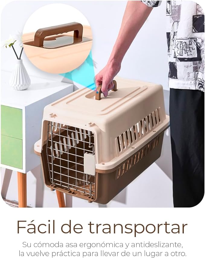 A Raganet, Jaula Transportadora para Mascotas con Puerta de Metal, Transporta Mascotas Pequeñas de hasta 5 Kg (50cm Largo X 30cm Ancho X 30cm Alto) Color Cafe.