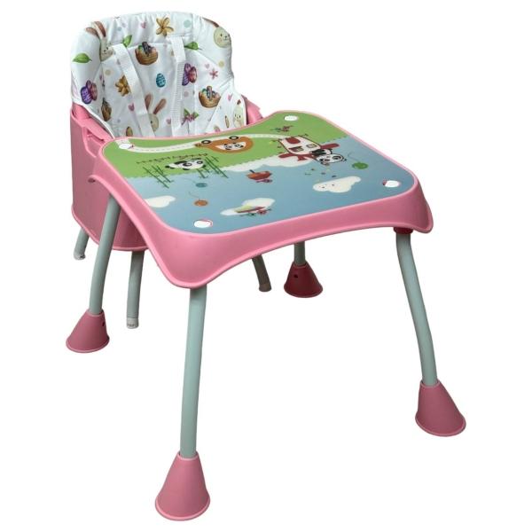 Silla Alta con Periquera para Bebe con Bandeja y Convertible  - Rosa