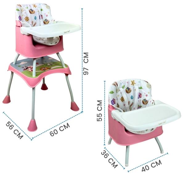 Silla Alta con Periquera para Bebe con Bandeja y Convertible  - Rosa